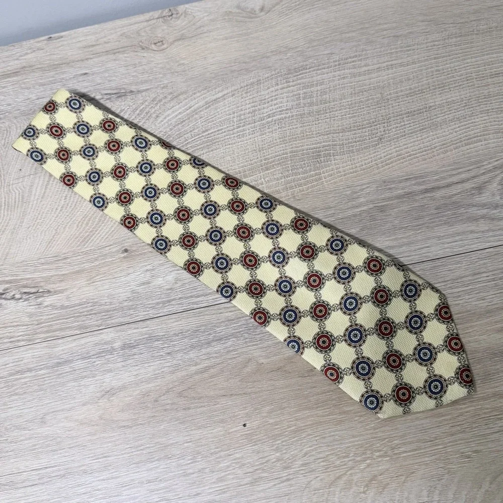 Tommy‎ Hilfiger Geometric Medallion Print Tie Yellow Blue Red Designer Vintage